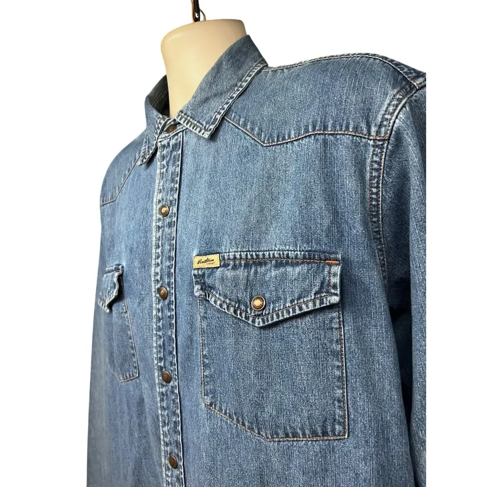 Levis Sawtooth Western Blue Mens Denim Snap Up Shirt Large Flap Pockets Cotton